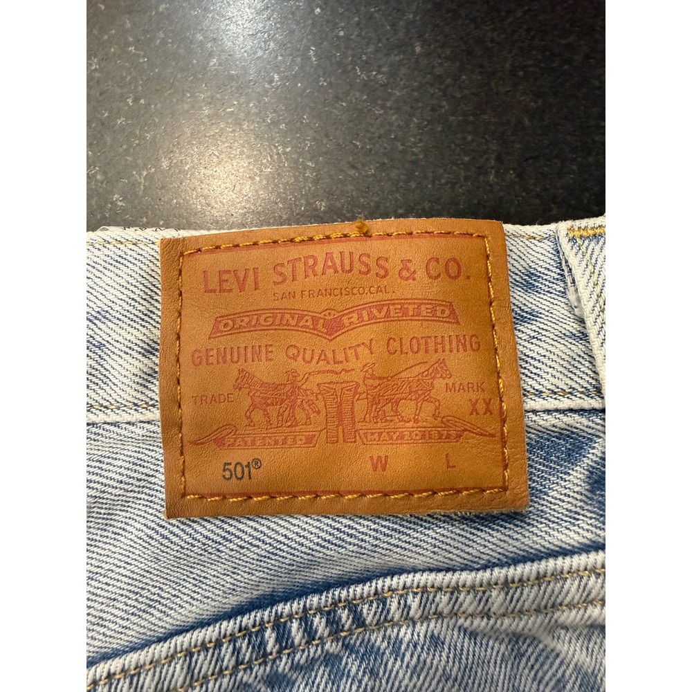 Levi's 501 Cut Off Shorts 28 Light Blue Distressed Button Fly Boho Festival - Picture 2 of 9